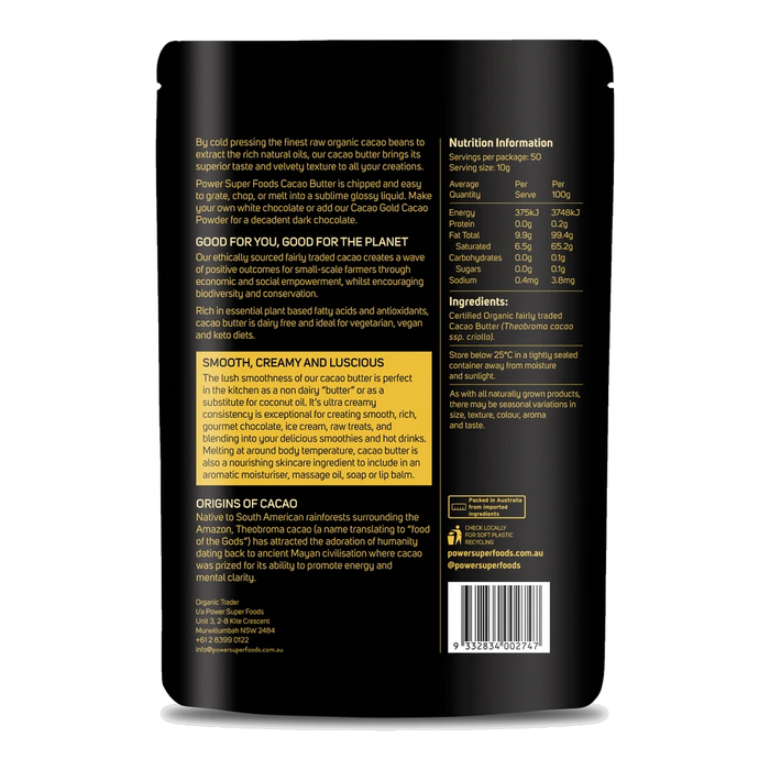 POWER SUPER FOODS Cacao Gold - Butter (Chunks) 500g – back of pack