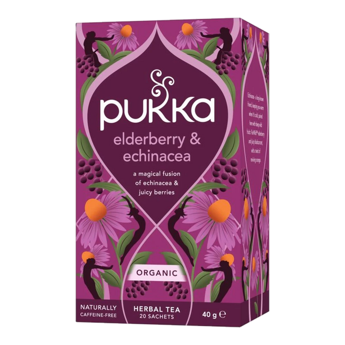 Pukka Elderberry & Echinacea x 20 Tea Bags – front of pack
