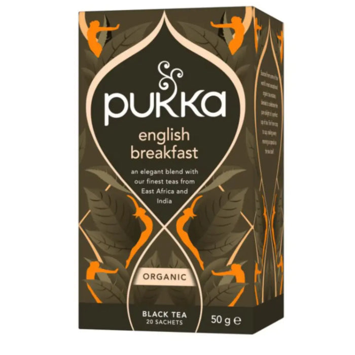 Pukka English Breakfast tea box on a white background