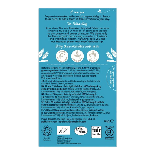 Pukka Feel New x 20 Tea Bags – back of pack