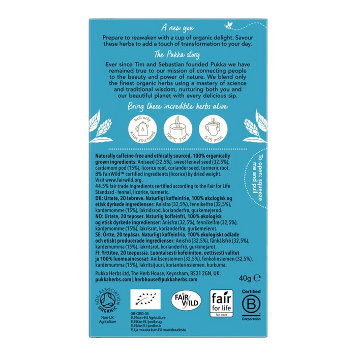 Pukka Feel New x 20 Tea Bags – back of pack