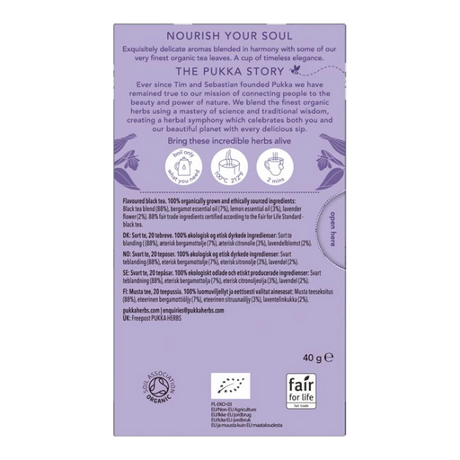 Pukka Gorgeous Earl Grey x 20 Tea Bags – back of pack