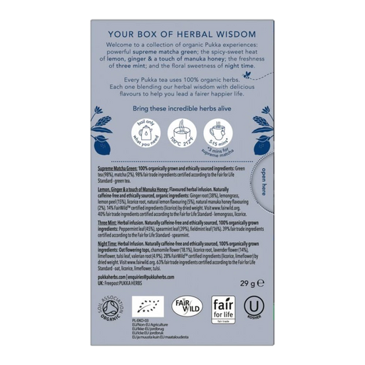 Pukka Herbal Collection (4 Flavours) x 20 Tea Bags – back of pack