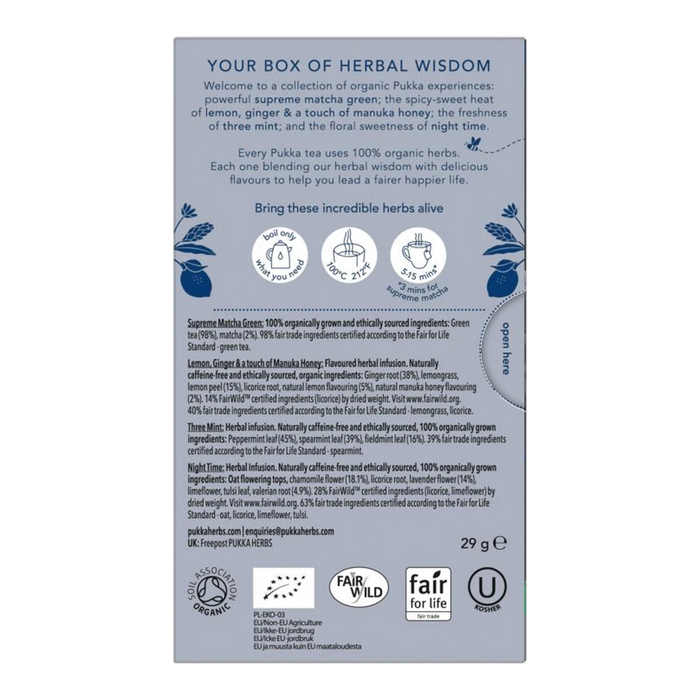 Pukka Herbal Collection (4 Flavours) x 20 Tea Bags – back of pack