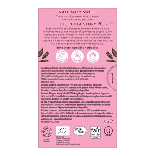Pukka Peppermint & Licorice x 20 Tea Bags – back of pack