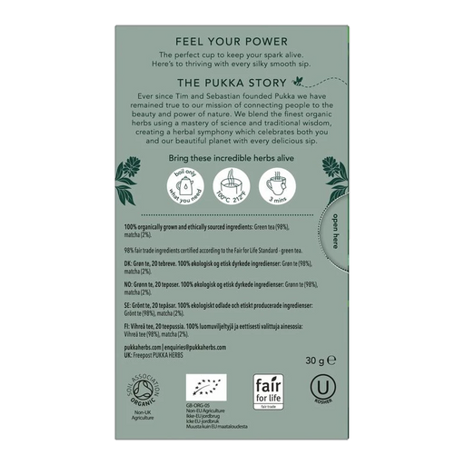 Pukka Supreme Matcha Green x 20 Tea Bags – back of pack