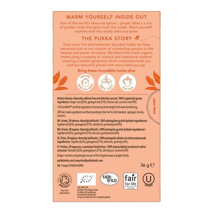 Pukka Three Ginger x 20 Tea Bags – back of pack
