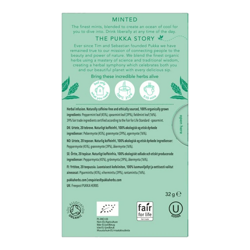 Pukka Three Mint x 20 Tea Bags – back of pack