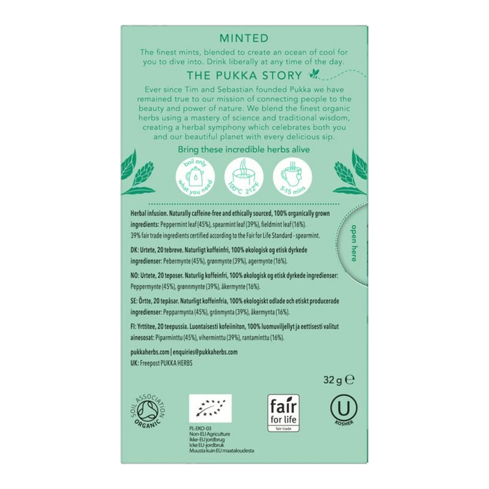 Pukka Three Mint x 20 Tea Bags – back of pack