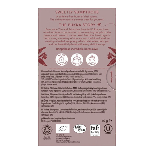 Pukka Vanilla Chai x 20 Tea Bags – back of pack