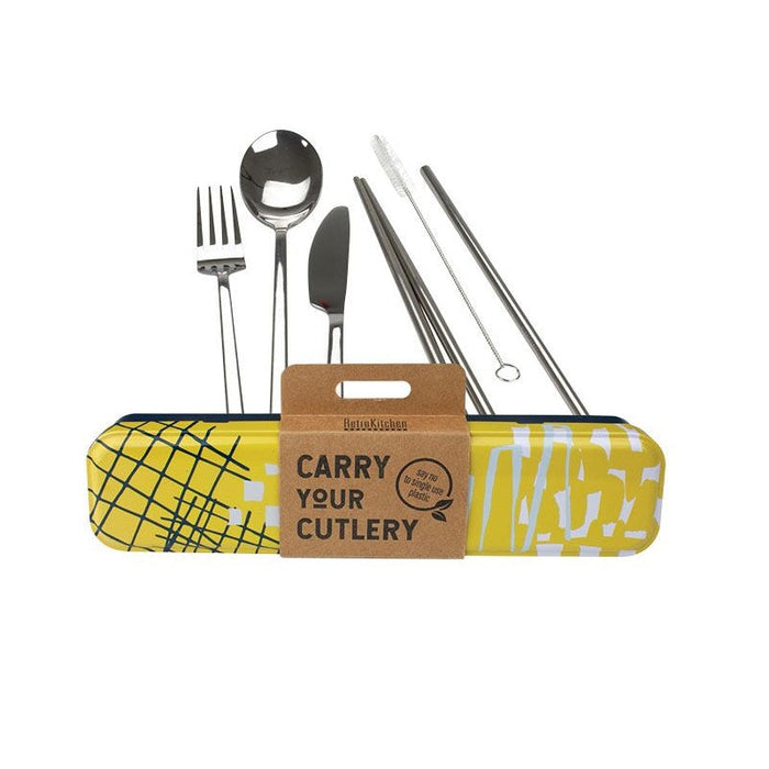 Retrokitchen Carry Your Cutlery Stainless Steel Cutlery Set (Also Includes Chopsticks, Straw & Brush) Abstract