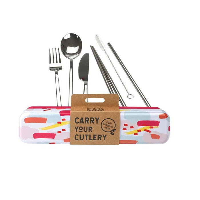 Retrokitchen Carry Your Cutlery Stainless Steel Cutlery Set (Also Includes Chopsticks, Straw & Brush) Splash