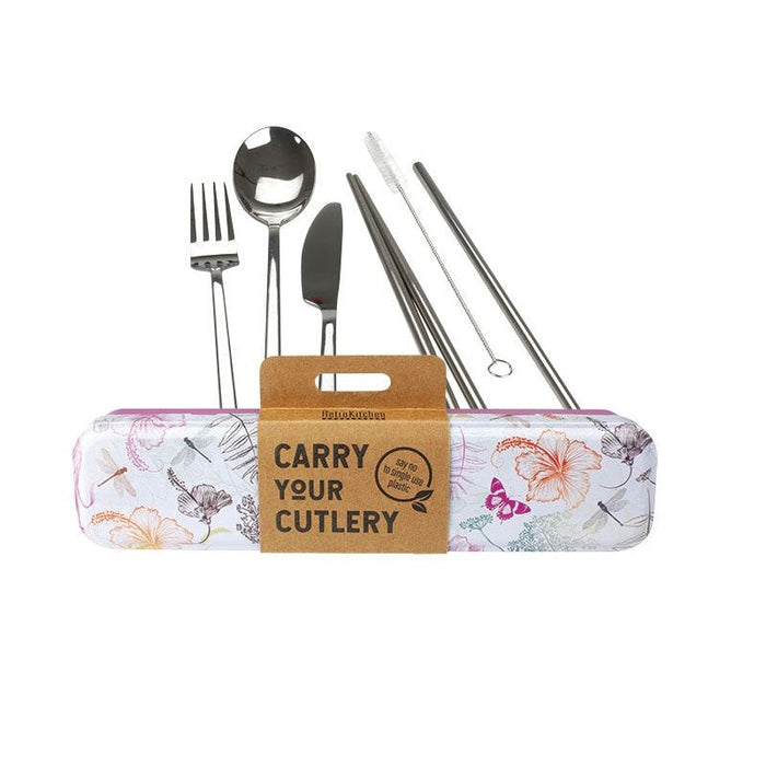 Retrokitchen Carry Your Cutlery Stainless Steel Cutlery Set (Also Includes Chopsticks, Straw & Brush) Dragonfly