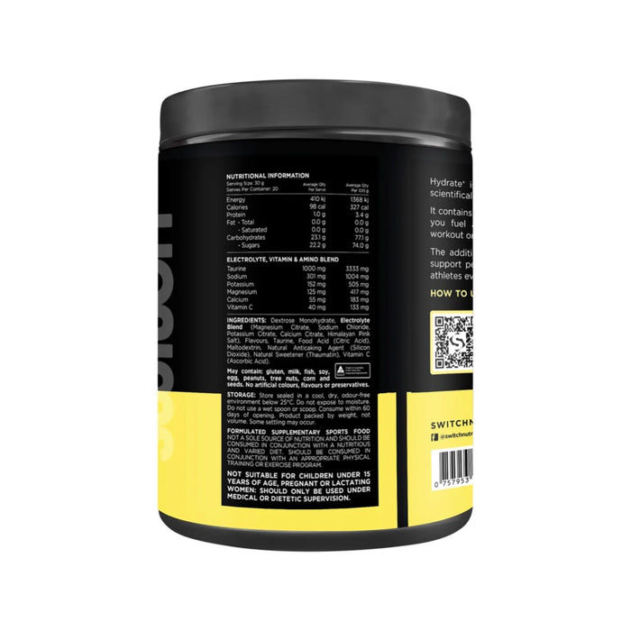 Switch Nutrition Hydrate+ Electrolytes & Carbohydrate Lemon Lime 600g