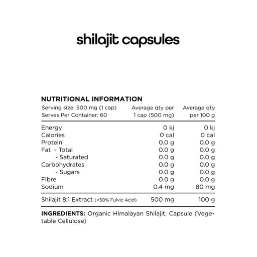 Switch Nutrition Shilajit Organic Himalayan Shilajit 8:1 60 Caps