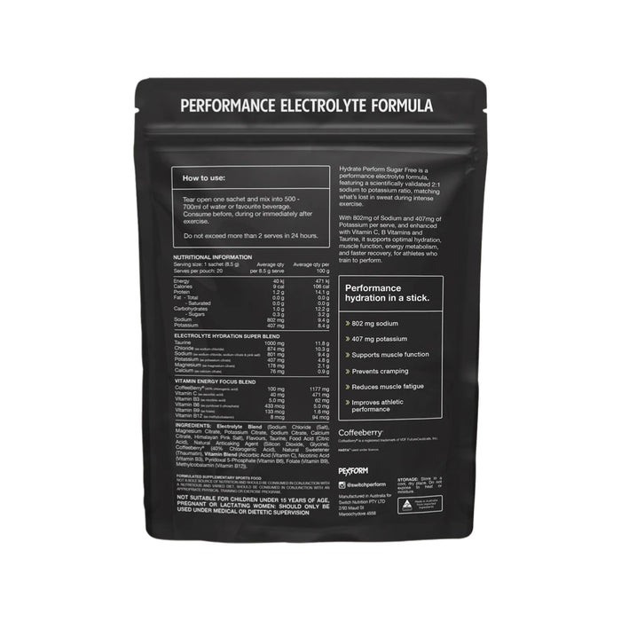 SWITCH NUTRITION Hydrate Perform Sugar Free Lemon Lime 20x8.5g