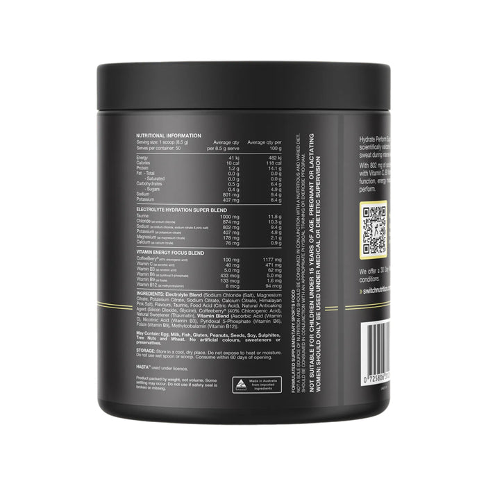 SWITCH NUTRITION Hydrate Perform Sugar Free Lemon Lime 425g