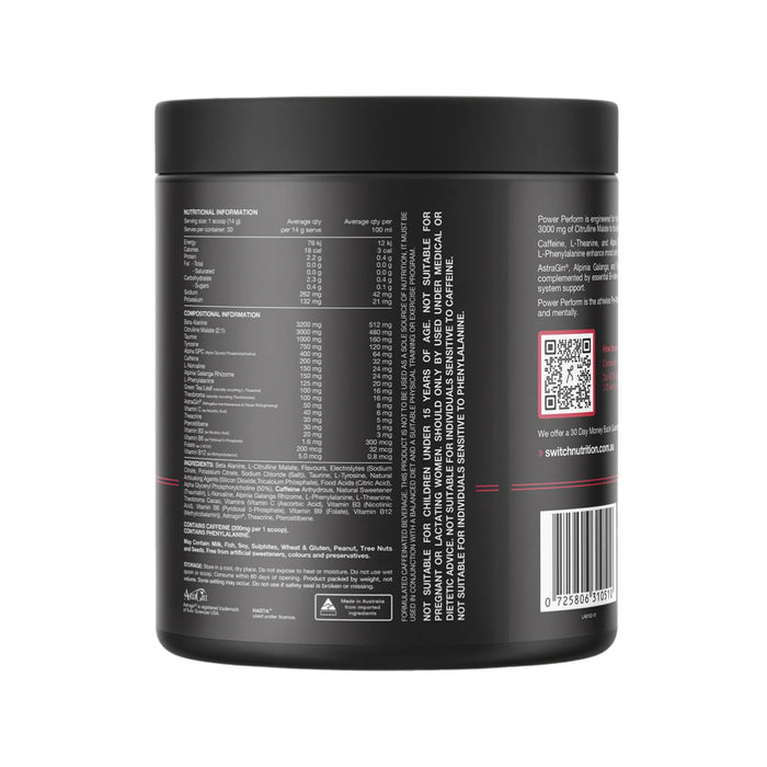 SWITCH NUTRITION Power Perform Pre-Workout Blend Raspberry Lemonade 420g