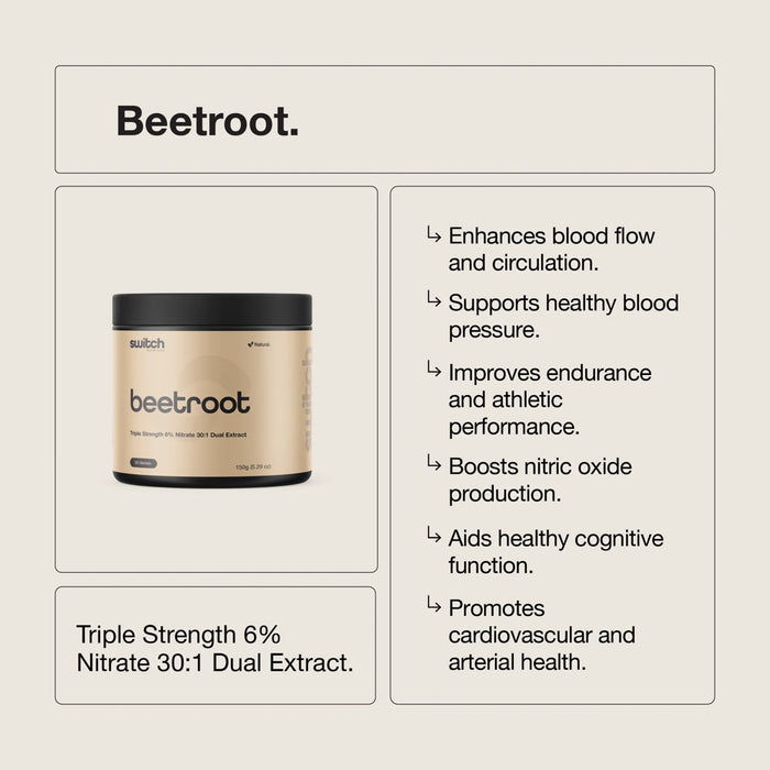 SWITCH NUTRITION Beetroot Triple Strength 6% Nitrate 30:1 Dual Extract 150g