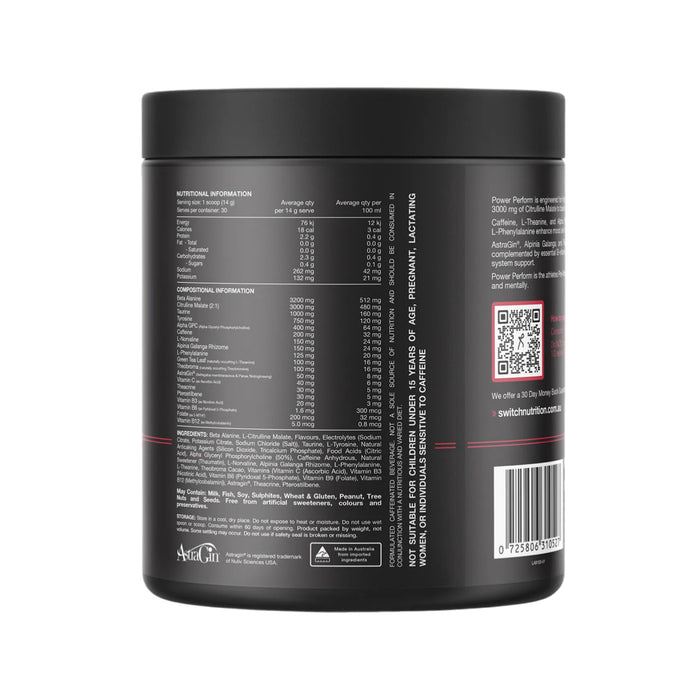 SWITCH NUTRITION Power Perform Pre-Workout Blend Strawberry Kiwi 420g