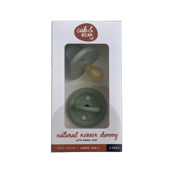 CUB & BEAR CO Natural Rubber Dummy Round Teat Large (6+ Months) Blush Pink Twin Pack Sage Green