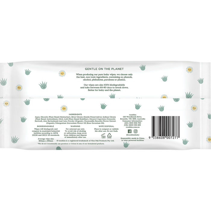 TOOSHIES BY TOM Pure Baby Wipes 70 back of product