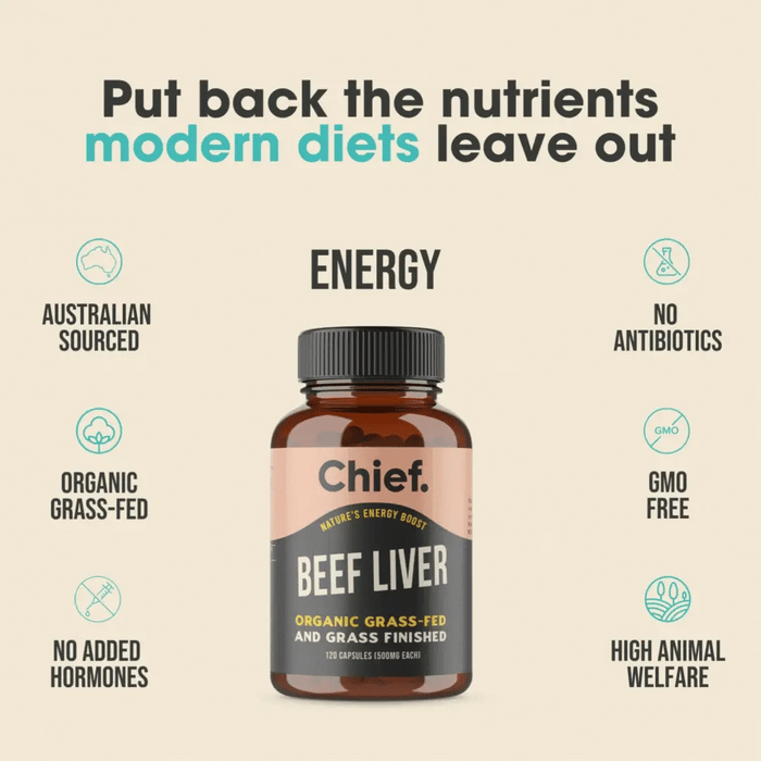 CHIEF NUTRITION Organic Beef Liver Heart & Kidney 120 Capsules