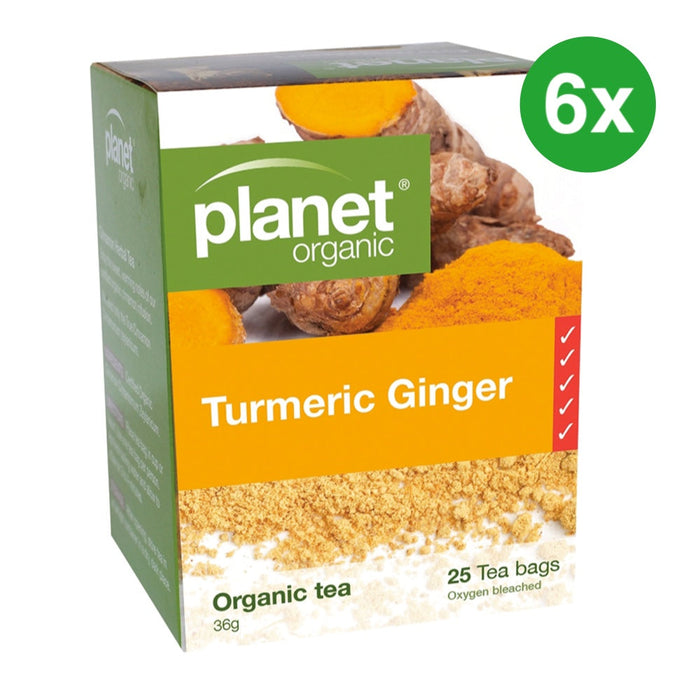 PLANET ORGANIC Herbal Tea Bags Turmeric Ginger 25 Bags 6 Packs