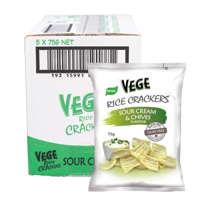 VEGE CHIPS Vege Rice Crackers 5x75g Sour Cream & Chives