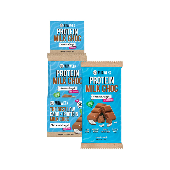 VITAWERX Protein Milk Choc Bar Coconut Rough 12x100g