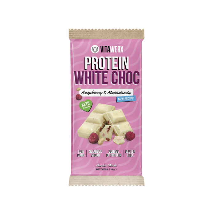 VITAWERX Protein White Choc Bar Raspberry & Macadamia 12x100g