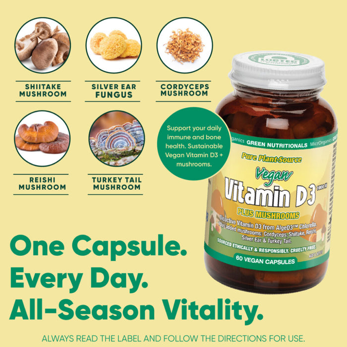 GREEN NUTRITIONALS Green Nutritionals Vitamin D3 1000IU + Mushrooms 60 Caps