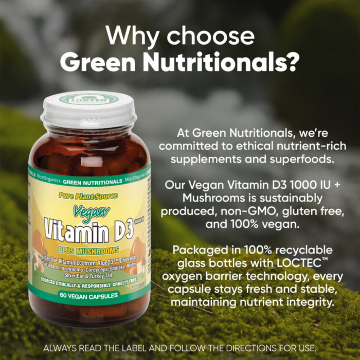 GREEN NUTRITIONALS Green Nutritionals Vitamin D3 1000IU + Mushrooms 60 Caps