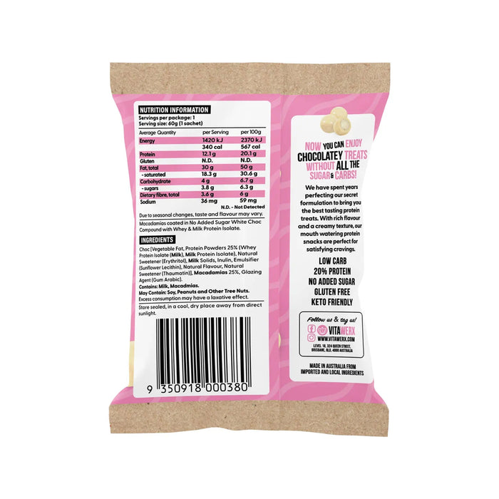 VITAWERX White Choc Coated Macadamias 10x60g