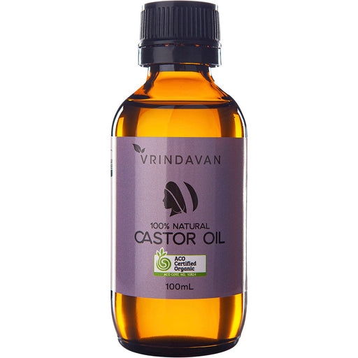 VRINDAVAN Castor Oil Certified Organic Amber Glass Bottle 100ml