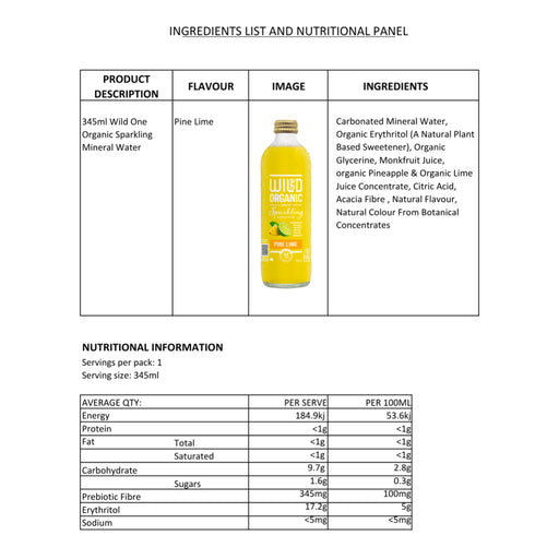 Wild One Organic Sparkling Pine Lime 12 x 345ml