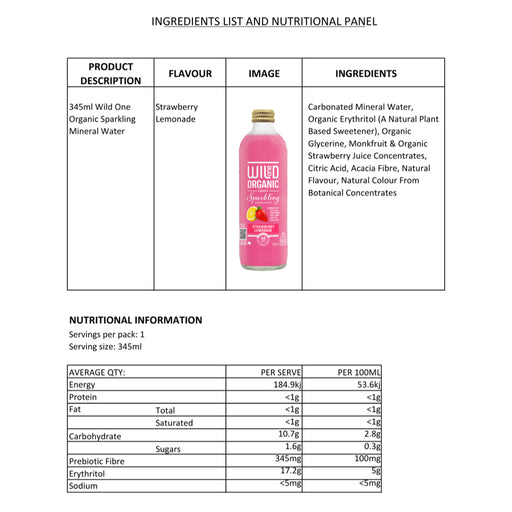 Wild One Organic Sparkling Strawberry Lemonade 12 x 345ml