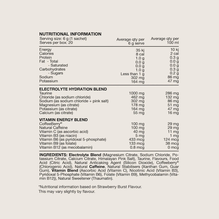 SWITCH NUTRITION Hydrate + Caffeine Sachets Strawberry Burst 20x6g