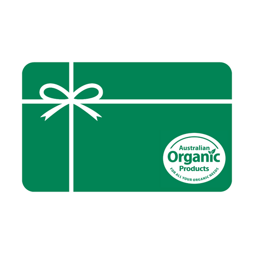 Green gift card with bow and Australian Organic Products logo