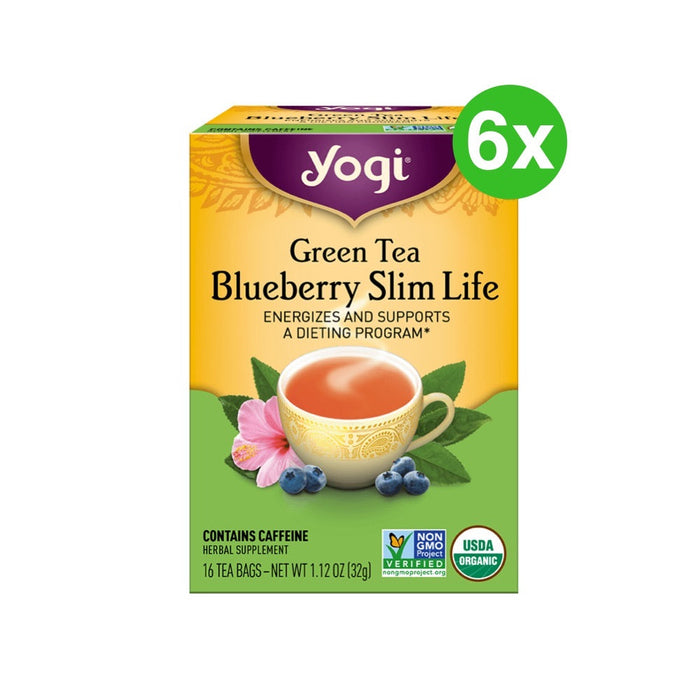 YOGI TEA Herbal Tea Bags Green Tea Blueberry Slim Life 16 Tea Bags 6 Packs (Extra 5% Off)