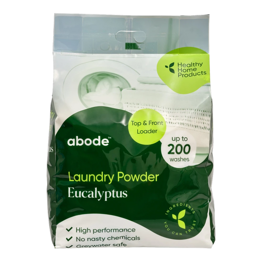 ABODE Laundry Powder Eucalyptus 4kg front of pack - high performance, greywater safe, up to 200 washes