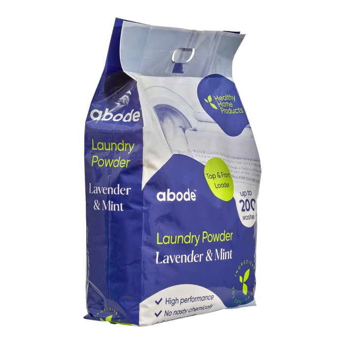ABODE Laundry Powder Lavender & Mint 4kg front of pack - high performance, top and front loader, up to 200 washes