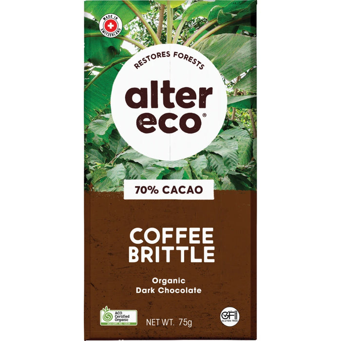 ALTER ECO Organic Coffee Brittle 70% Dark Chocolate 75g - front of pack