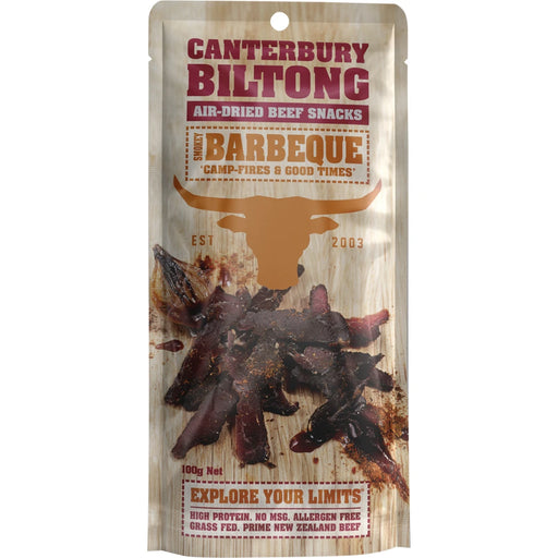 CANTERBURY BILTONG Grass Fed Biltong Smokey Barbeque 100g - front of pack