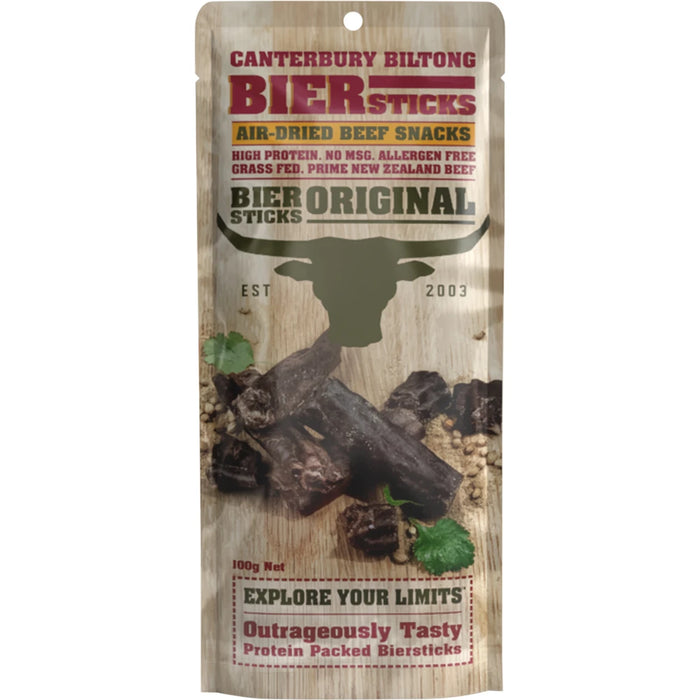 CANTERBURY BILTONG Grass Fed Biersticks Original 4pk 100g - front of pack