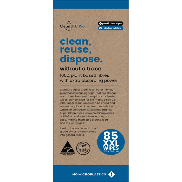 CLEANLIFE Super Clean Reusable Absorbent Cleaning Wipes 85pk - back of pack showing directions and product information