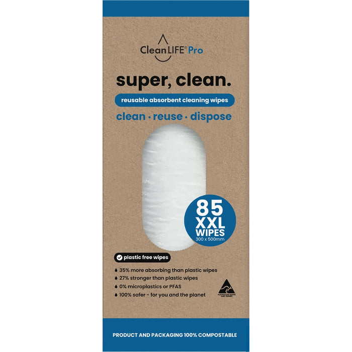CLEANLIFE Super Clean Reusable Absorbent Cleaning Wipes 85pk - front of pack