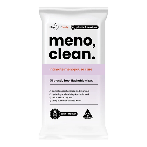 CLEANLIFE Meno Clean Wipes Flushable Plastic Free Wipes 25pk - front of pack