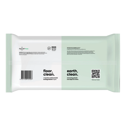 CLEANLIFE Floor Clean Wipes 40pk - back of pack showing directions and product information