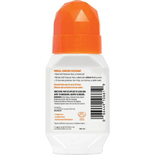 CRYSTAL Roll-On Deodorant Citrus & Cedar 66ml - back of pack showing ingredients and nutrition information